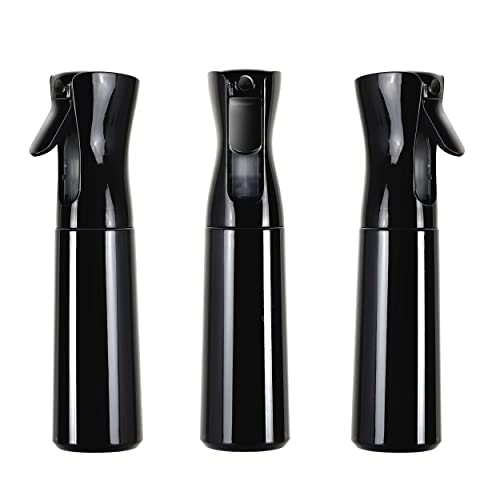 Houseables Mister Spray Bottles, Continuous Sprayer Bottle for Hair, 3 Pack, 12 oz, Misting, Black, 10', Ultra Fine, Solvent & BPA Free Clear Plastic, Pressurized Water, Pump, Stylist, Salon, Barber