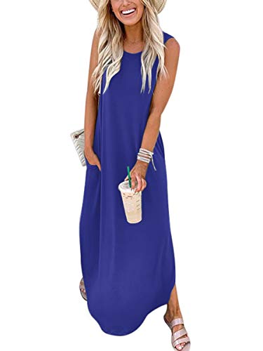 ANRABESS Women Casual Loose Sundress Sleeveless Split Maxi Long Beach Shirt Dress Travel Vacation 2024 Summer Outfits Royal Blue A19baolanse-L