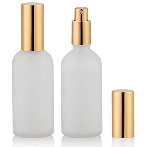 Hydior Glass Spray Bottle 3.4oz, Empty Frosted Perfume Atomizer, Fine Mist Spray,Gold Sprayer (2 PACK)
