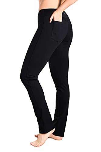 Yogipace,2 Back Pockets,Extra Tall Women's Straight Leg Yoga Pants Workout Pants Slim Fit,37',Black,Size M