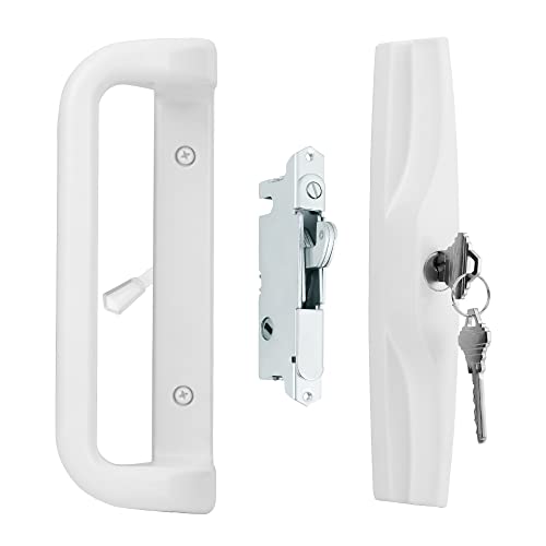 House Guard White Patio Door Handle Set with Cylinder Lock,Suitable for Replacement Sliding Patio Doors Lock 3-15/16”Screw Hole Spacing.Choices That Add a Unique to Your Patio Glass Sliding Door.