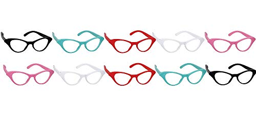 Amscan Nifty 50's Theme Party Cat Style Glasses, Pack of 10, Multi Color