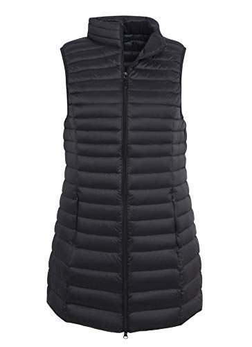 ELFJOY Women's Mid Long Down Vest Lightweight Puffer Vest Coat Jacket Stylish Windbreaker Black X-Large