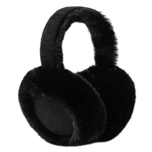 Kedofe Ear Muffs for Winter Women Foldable Fuzzy Cold Outdoor Earmuffs Soft Faux Furry Ear Warmers Covers (Black)