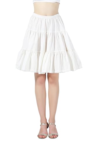 BEAUTELICATE Women 100% Cotton Skirt 3 Tiered A-Line Retro Medieval Skirt