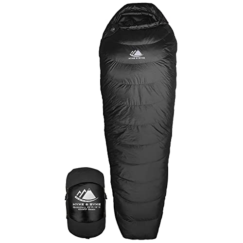 Hyke & Byke Quandary 15 F Hiking & Backpacking Sleeping Bag - 3 Season, 650FP Duck Down Sleeping Bag - Ultralight - Black - 78in - Regular