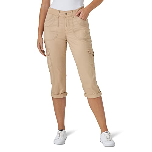 Lee Missy Women's Relaxed Fit Austyn Knit Waist Cargo Capri Pant, Café, 10