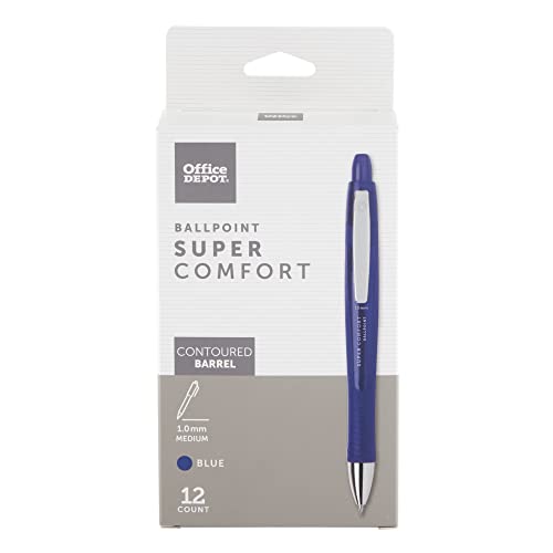 Office DepotSuper Comfort Grip Retractable Ballpoint Pen, 1.0 mm, Medium Point, Blue Barrel, Blue Ink, pk Of 12, OD37317