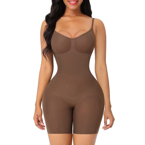 FeelinGirl Full Body Shapewear Tummy Control Waist Trainer Vest Full Body Shaper Postpartum Girdle Jumpsuit Coffee M/L