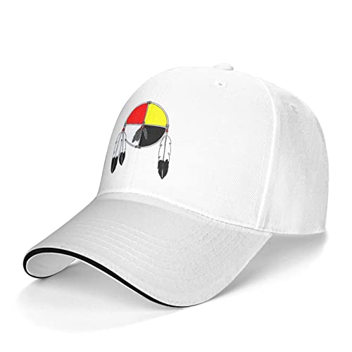 Native American Art Medicine Wheel Baseball Cap Adjustable Stylish Sandwich Hat Dad Hat Trucker Hat Unisex White