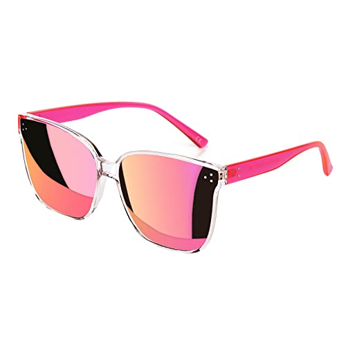Sumato Sunglasses Womens, Oversized Pink Sunglasses for Women with Mirrored Trendy Lens UV400 Blocking