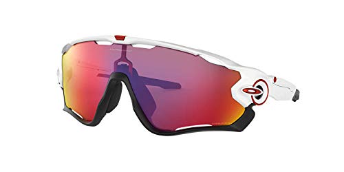 Oakley Men's OO9290 Jawbreaker Rectangular Sunglasses, Polished White on Black/Prizm Road, 31 mm