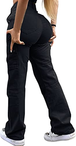GuYongZ Cargo Pants for Women High Waist Trendy Jeans Skinny Stretch Butt Lifting Work Pants Casual Y2K Streetwear Pants.Black