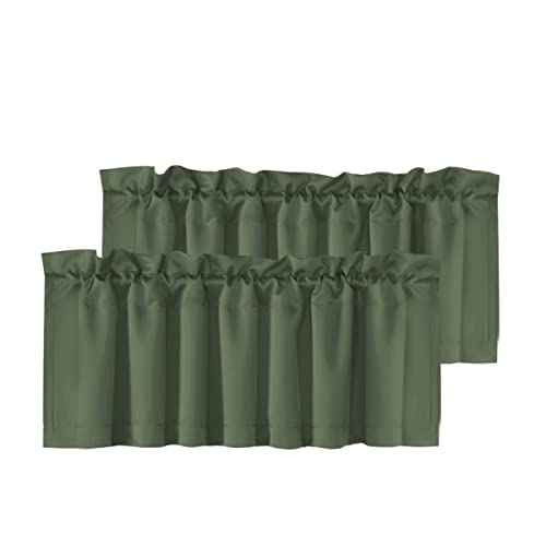 H.VERSAILTEX 2 Panels Blackout Curtain Valances for Kitchen Windows/Bathroom/Living Room/Bedroom Privacy Decorative Rod Pocket Short Window Valance Curtains, 52' W x 18' L, Bronze Green