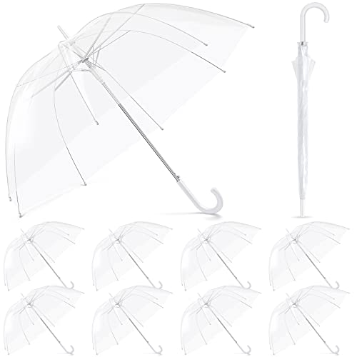 8 Pcs Umbrellas Wedding Style Stick Umbrellas Large Canopy Windproof Bubble Umbrellas for Bridal Party Men Women (Clear with White Handle, 35.4 Inch)