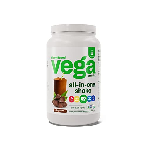 Vega Organic All-in-One Vegan Protein Powder, Chocolate - Superfood Ingredients, Vitamins for Immunity Support, Keto Friendly, Pea Protein for Women & Men, 1.6 lbs (Packaging May Vary)