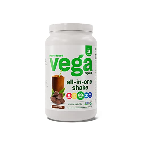 Vega Organic All-in-One Vegan Protein Powder, Chocolate - Superfood Ingredients, Vitamins for Immunity Support, Keto Friendly, Pea Protein for Women & Men, 25 Oz (Packaging May Vary)