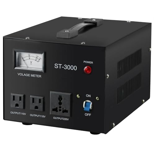 YaeCCC ST-3000 Voltage Transformer Converter Regulator with Voltage Meter - Step Up/Down - 110V/220V - Circuit Breaker Protection