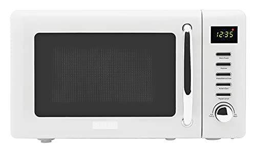 Haden Heritage Vintage 0.7 Cubic Foot 20 Liter 700 Watt Countertop Microwave Oven Kitchen with Turntable and 5 Power Levels, Ivory White
