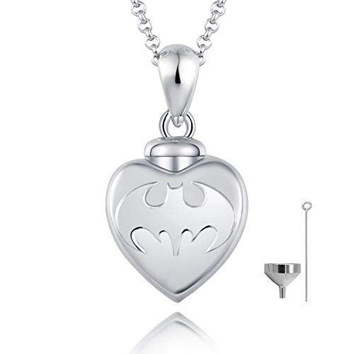 BEILIN 925 Sterling Silver Heart Cremation Jewelry Keepsake Urn Necklace for ashes : Forever in My Heart (bat)