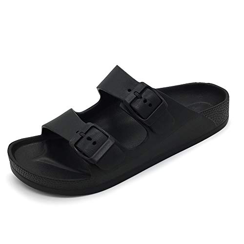 FUNKYMONKEY Women's Comfort Slides Double Buckle Adjustable EVA Flat Sandals (8 M US-Women, Black)