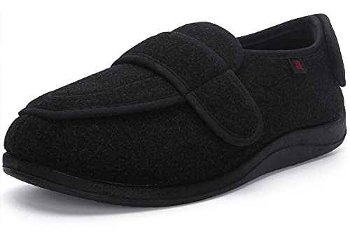 JIONS Unisex Diabetic Shoes for Women Men Adjustable Velco Extra Wide Shoes Swollen Feet Edema Slippers Indoor Outdoor Large Size (44/11/9, B- Warm Black)