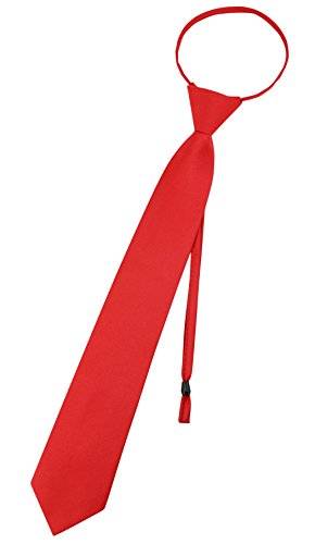 Vesuvio Napoli PreTied Men's Necktie Solid Color Mens Adjustable Zipper Neck Tie, Red, 3 IN