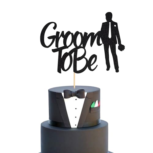 Arthsdite 1Pc Groom to Be Cake Topper, Future Mr, Engagement Wedding Bachelor Party Decoration Supplies - Black Glitter