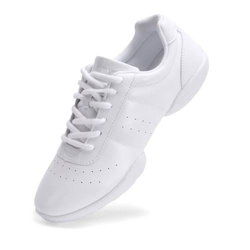 JITUUE Cheer Shoes Women Cheerleading Dance Shoes Fashion Trainers Sneakers Lace Up Gym Athletic Sport Training Shoes for Girls (White, US 7.5)