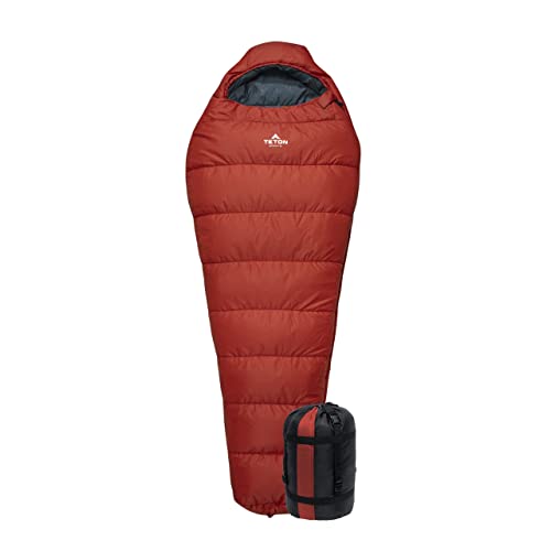 TETON Sports LEEF Ultralight Mummy Sleeping Bag Perfect for Backpacking, Hiking, and Camping; 3-4 Season Mummy Bag; Free Stuff Sack Included, Fire/Slate