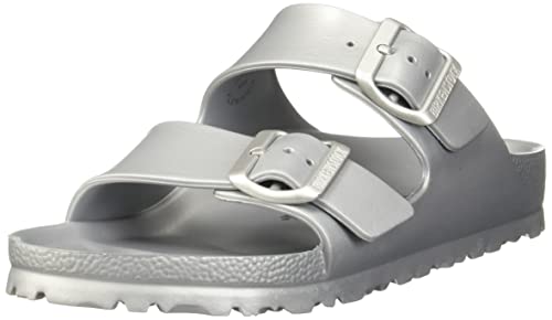 Birkenstock Women's Arizona Sandals, Metallic Silver, 7-7.5 Narrow Women/5-5.5 Narrow Men