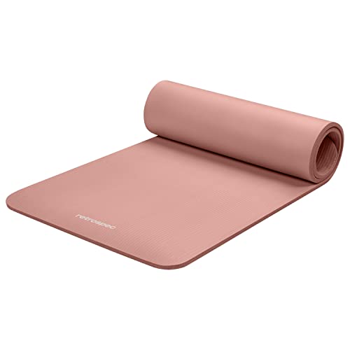 Retrospec Solana Yoga Mat 1/2' Thick w/Nylon Strap for Men & Women - Non Slip Excercise Mat for Yoga, Pilates, Stretching, Floor & Fitness Workouts, Rose