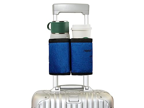riemot Luggage Travel Cup Holder Free Hand Drink Carrier - Hold Two Coffee Mugs - Fits Roll on Suitcase Handles - Gifts for Flight Attendants Travelers Accessories Navy