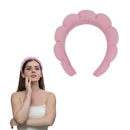 MAPICNNT Spa Headband for Washing Face, Cute Pink Makeup Headband, Puffy Spa Headband, Terry Towel Cloth, Versed Headband, Bubble Skincare Headband, Sponge Spa Facial Headband (Pink)