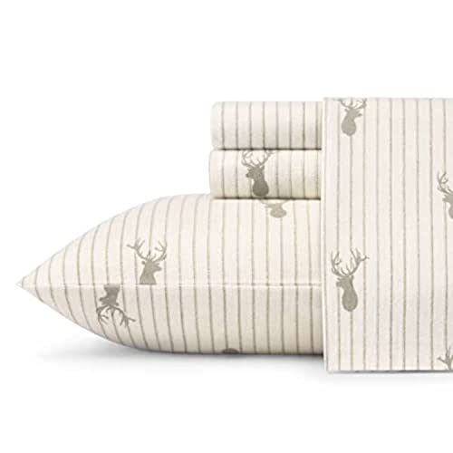 Eddie Bauer - Queen Sheets, Cotton Flannel Bedding Set, Brushed for Extra Softness, Cozy Home Decor (Deer Lodge, Queen)