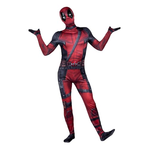 Marvel Deadpool Official Adult Deluxe Zentai Costume - Deluxe Two-Way Stretch Spandex with Invisible Zippers and Wrist Openings for Added Convenience - Large Multi