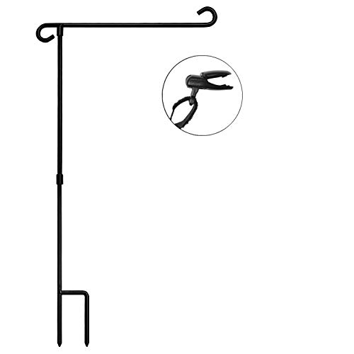 HOOSUN Garden Flag Stand Holder Pole Easy to Install Strong Sturdy wrought iron Fits 12.5' x 18' Mini Flag with 1 Tiger Clip Curved hook with S type (1)