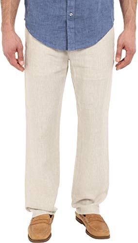 Perry Ellis Men's 100% Linen Drawstring Casual Pants For Men, Regular Fit, Lightweight (Waist Size 29-54 Big & Tall), Natural Linen, 36W x 32L