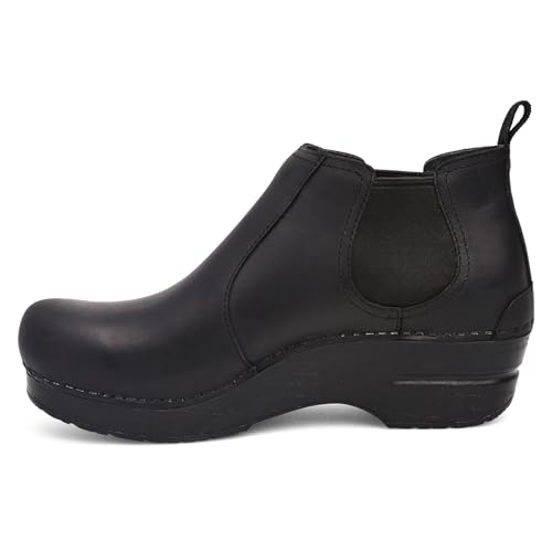 Dansko Frankie Classic Stapled Clog in Ankle Boot Style - Anti-Fatigue Rocker bottom promotes Forward Foot Motion - Premium Leather Uppers for Long-Lasting Wear Black 9.5-10 M US