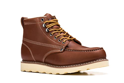 6' Moc Toe Lightweight Work Boots For Men, Full Grain Unlined Leather Boots, ASTM Rated, 10