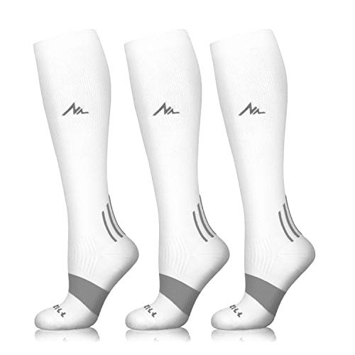 NEWZILL Medical Compression Socks for Women & Men Circulation 20-30 mmHg, Best for Running Athletic Hiking Travel Flight Nurses (3-Pairs, White, S/M)