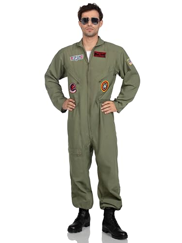 Leg Avenue Men's Standard Top Gun Flight Suit Costume, Khaki/Green, Small-Medium