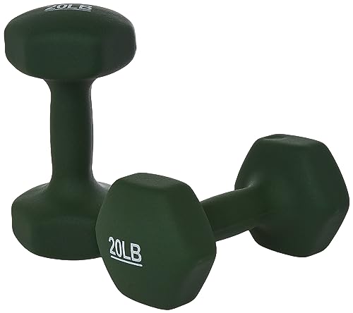 Amazon Basics Neoprene Coated Hexagon Workout Dumbbell Hand Weight, 20 pound, Set of 2, Dark Green