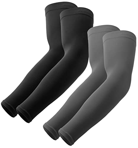 OutdoorEssentials UV Sun Protection Arm Sleeves - Cooling Compression Arm Sleeve - Sports & UV Arm Sleeves for Men & Women, 1 Pair Black, 1 Pair Dark Gray