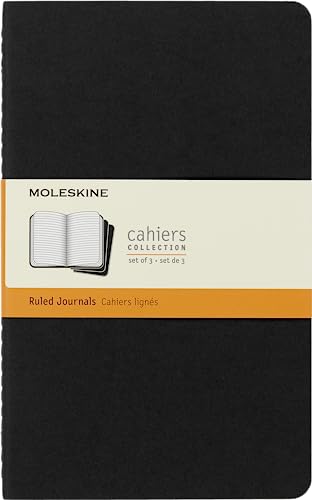 Moleskine Cahier Journal, Soft Cover, Large (5' x 8.25') Ruled/Lined, Black, 80 Pages (Set of 3)