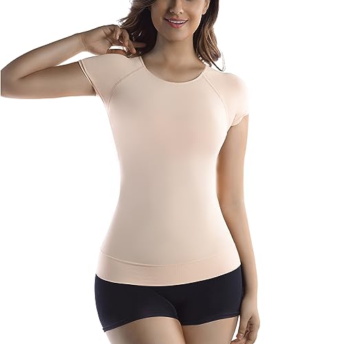 +MD Women's Seamless T-Shirt Scoop Neck Short Sleeve Comfort Light Control Shapewear Undershirt Pyjamas
