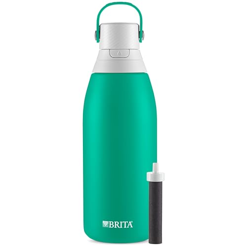 Brita Insulated Filtered Water Bottle with Straw, Reusable, Stainless Steel Metal, Jade, 32 Ounce