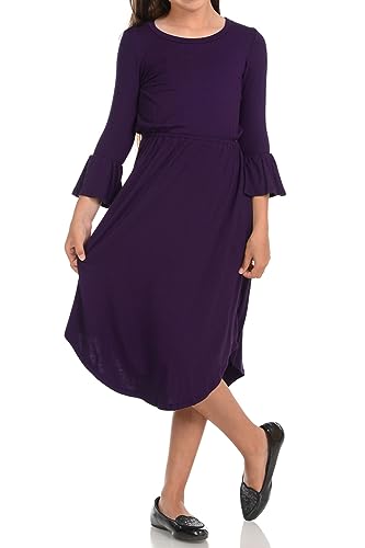 Pastel by Vivienne Honey Vanilla Girls' Fit and Flare Midi Dress with Bell Sleeve Large 9-10 Years Eggplant