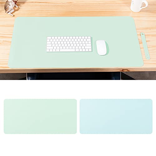 Lomiluskr PVC Leather Dual-Sided Desk Pad Protector with Storage Belt, Multifunctional Office Desk Pad, Waterproof Desk Mat for Office/Home, 80 x 40 cm / 31.5 x 15.7 inch (Green & Blue)