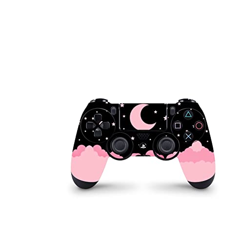 ZOOMHITSKINS Compatible for PS4 Controller Skin, Moon Black Cartoon Kawaii Pink Anime Star Cloud, Durable, Fit PS4, PS4 Pro, PS4 Slim Controller, 3M Vinyl, Made in The USA